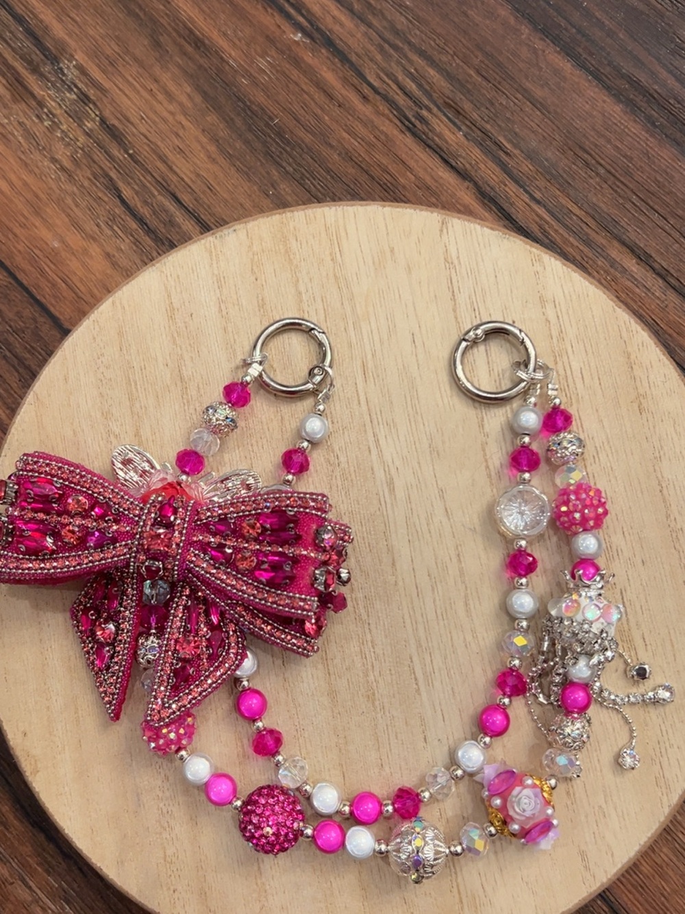Bag Bling! Beaded Pink Bow Bag or phone Chain - Women Accessories